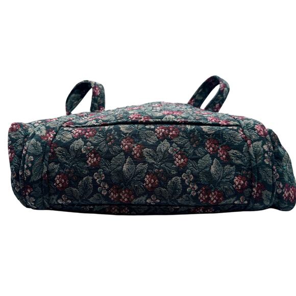 Vintage Navy Floral & Berry Tapestry Shoulder Tote Bag Handmade NH 15x14 USA - Picture 10 of 16